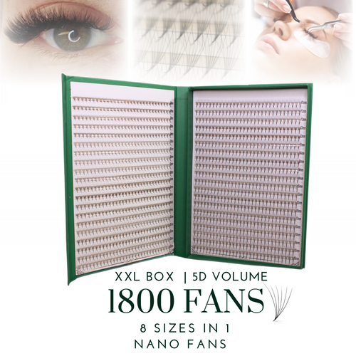 XXL Box | 1800 Fans | Nano Fans | 5D volume | 40 Lines| 8 sizes in 1 | Premade Volume Fans