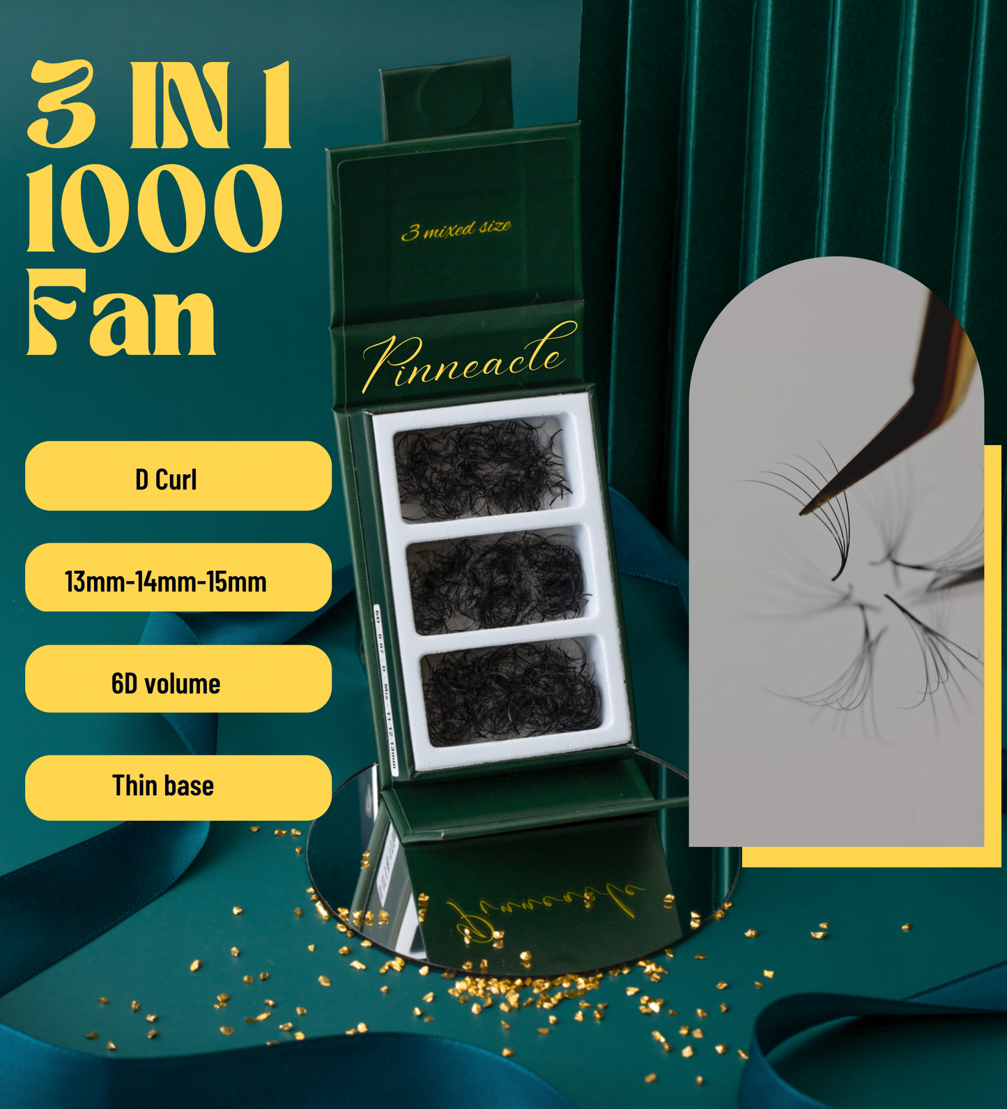 1000 Fans - 3 sizes in 1 box - 0.07 - 6D volume (9-10-11mm)