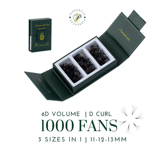 1000 Fans - 3 sizes in 1 box - 0.07 - 6D volume (11-12-13mm)