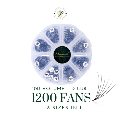 1200 Premade VolumeFans - 8 sizes in 1 box | Lengths:  9 -16mm | Round Box | 10D