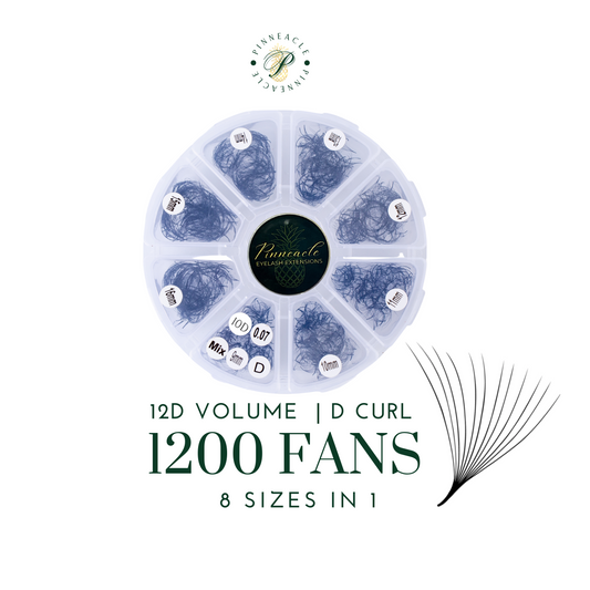 1200 Premade Volume Fans - 8 sizes in 1 box | Lengths : 9-16mm | Round Box | 12D
